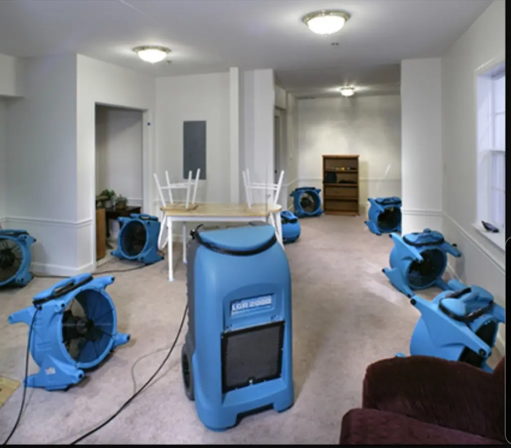 Air movers and dehumidifier setup for Water Extraction & Removal in Woodstock